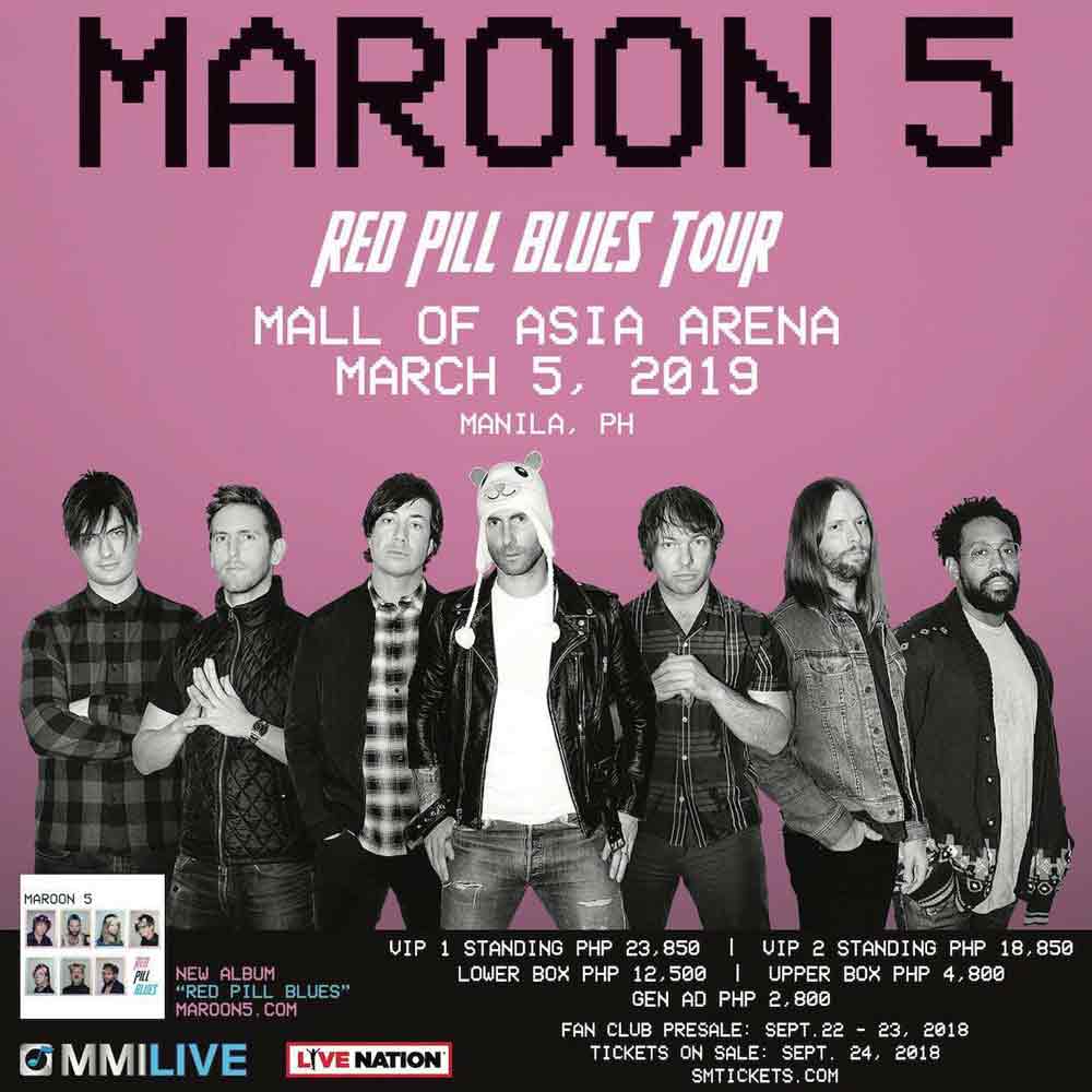 Maroon 5 poster for their Red Pill Blues Tour in manila in 2019.